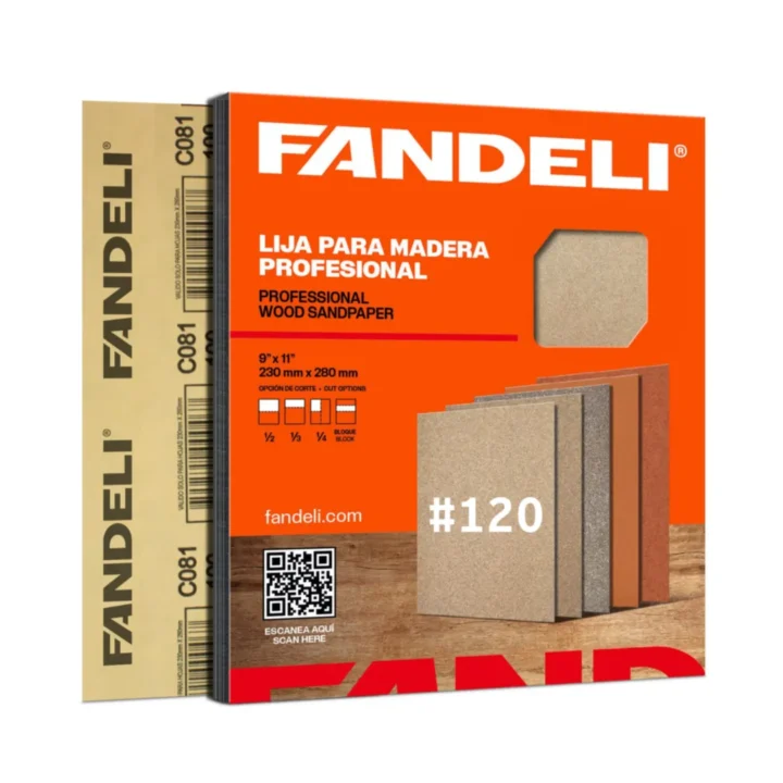 Lija para Madera C-081 Grano 120 Fandeli de 9x11 Pulgadas