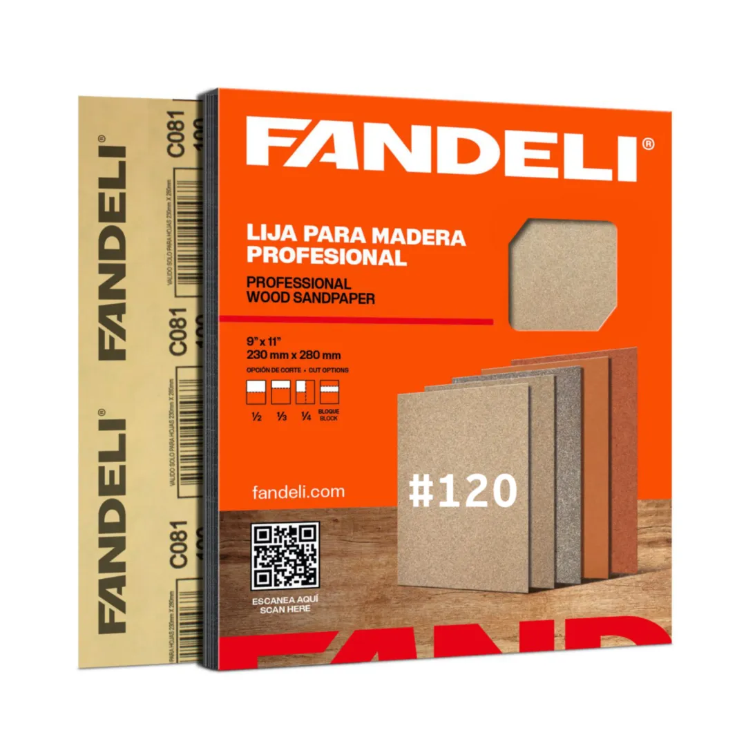 Lija para Madera C-081 Grano 120 Fandeli de 9x11 Pulgadas